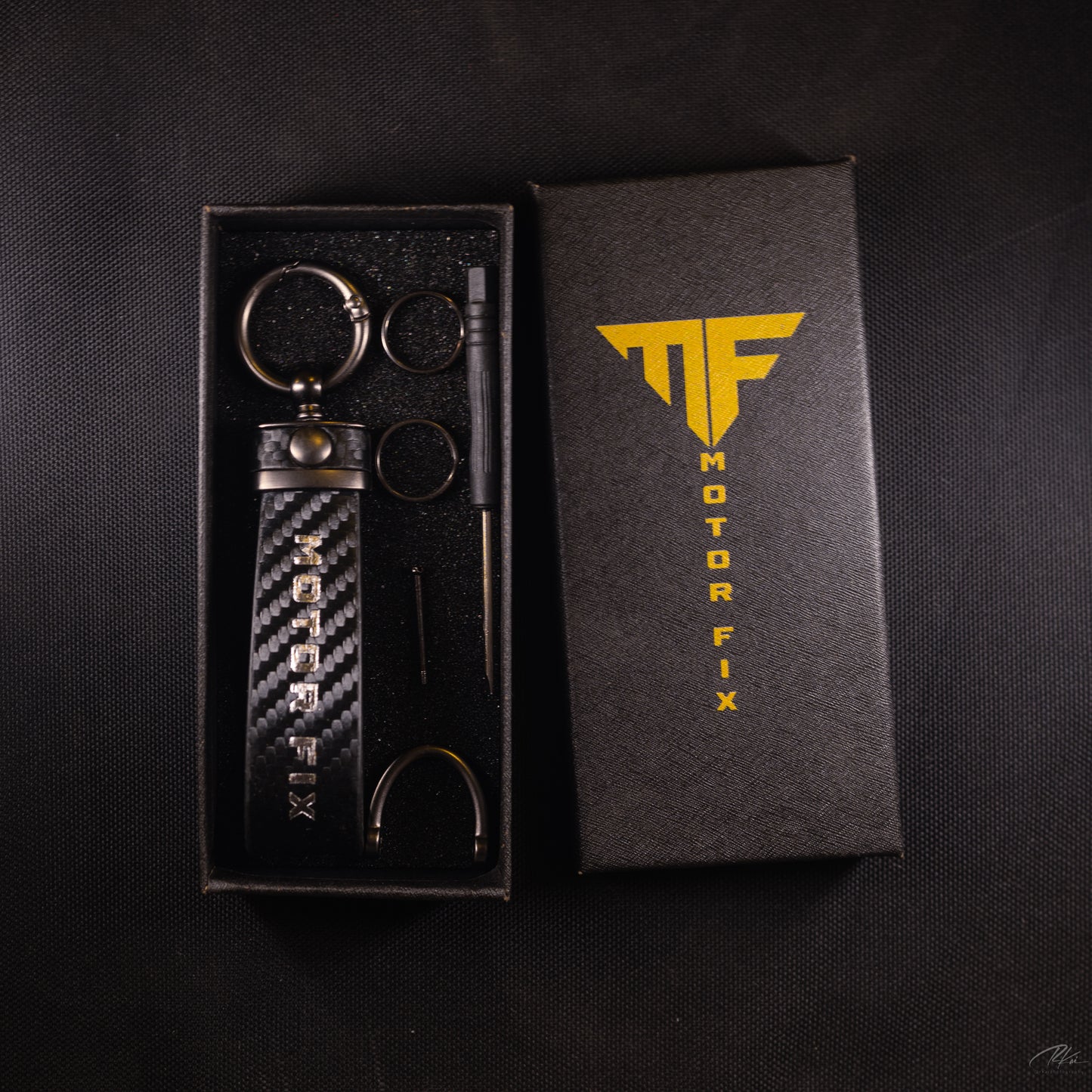 Carbon Fiber Style Leather Keychain